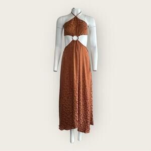 NWT | Rumer | Kenya Cut-out O-Ring Maxi Animal Print Dress | Brown | Small